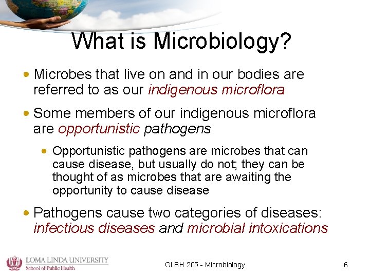 What is Microbiology? • Microbes that live on and in our bodies are referred