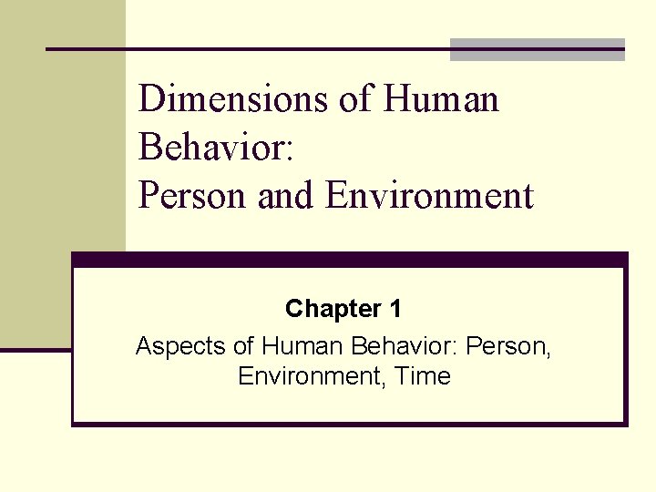 Dimensions of Human Behavior: Person and Environment Chapter 1 Aspects of Human Behavior: Person,