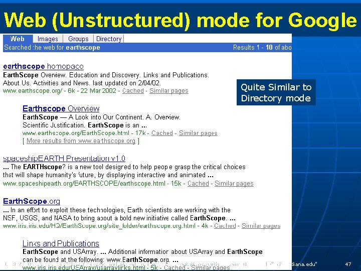 Web (Unstructured) mode for Google Quite Similar to Directory mode 12/3/2020 uri="http: //grids. ucs.