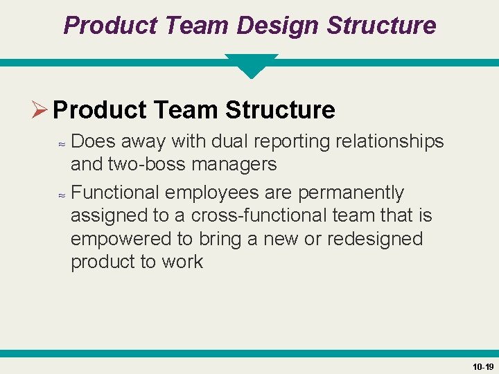 Product Team Design Structure Ø Product Team Structure ≈ Does away with dual reporting