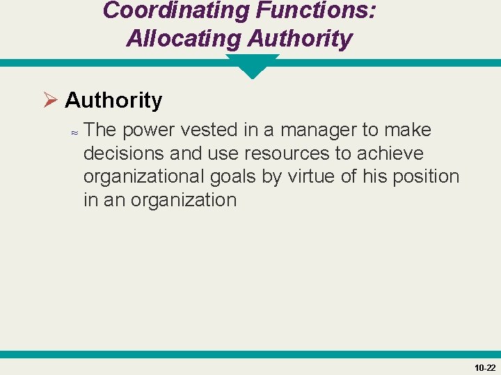 Coordinating Functions: Allocating Authority Ø Authority ≈ The power vested in a manager to