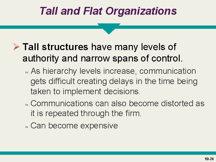 Tall and Flat Organizations Ø Tall structures have many levels of authority and narrow
