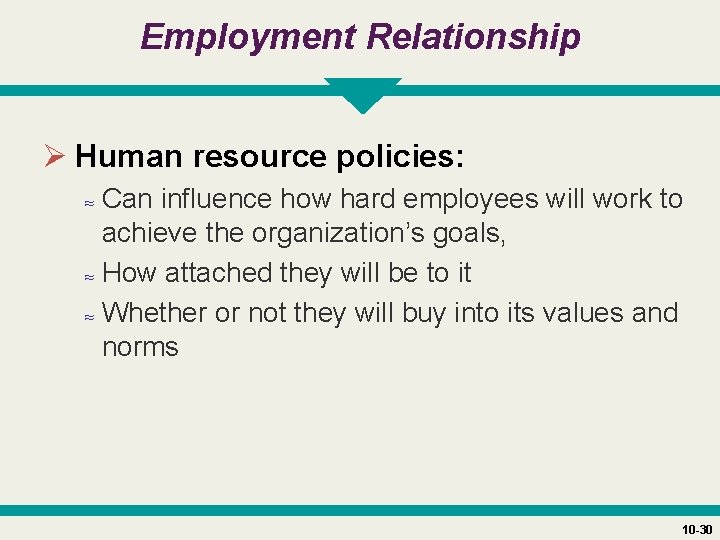 Employment Relationship Ø Human resource policies: ≈ Can influence how hard employees will work