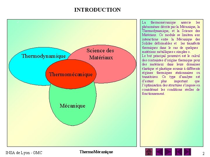 INTRODUCTION Science des Matériaux Thermodynamique Thermomécanique La thermomécanique associe les phénomènes décrits par la
