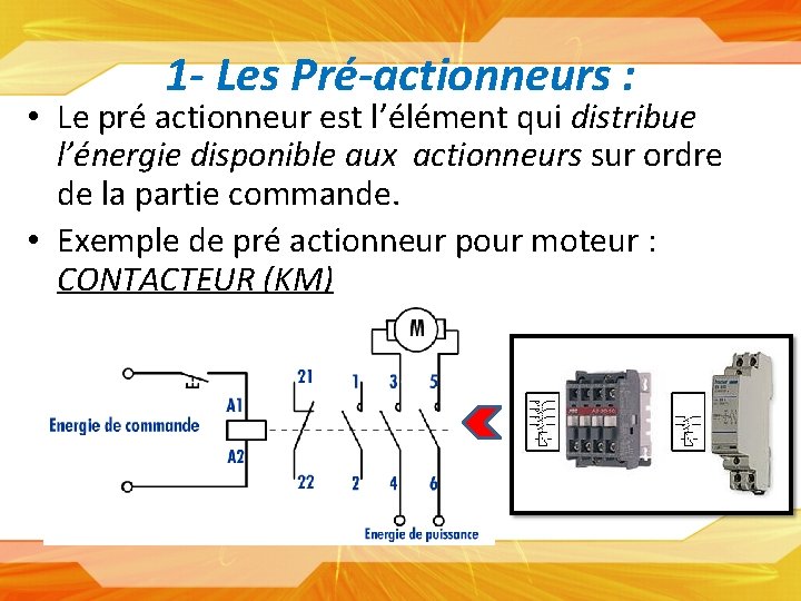 1 - Les Pré-actionneurs : • Le pré actionneur est l’élément qui distribue l’énergie