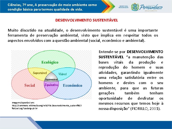 Ciências, 7º ano, A preservação do meio ambiente como condição básica para termos qualidade