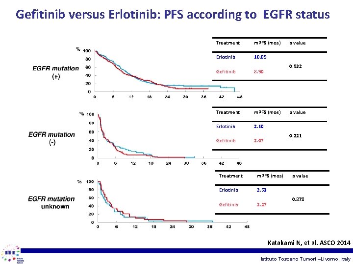 Gefitinib versus Erlotinib: PFS according to EGFR status Treatment m. PFS (mos) Erlotinib 10.