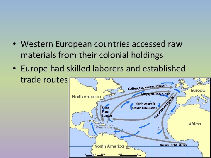 • Western European countries accessed raw materials from their colonial holdings • Europe • Western European countries accessed raw materials from their colonial holdings • Europe
