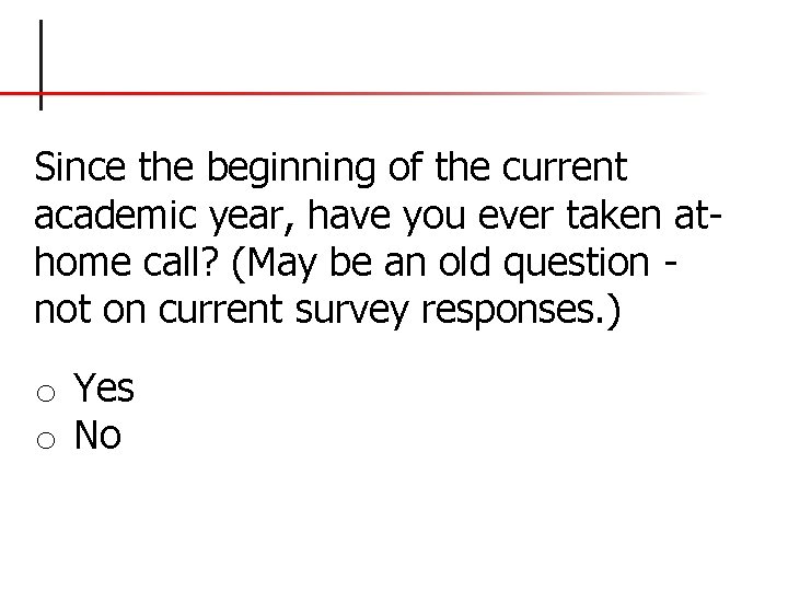 Since the beginning of the current academic year, have you ever taken athome call?