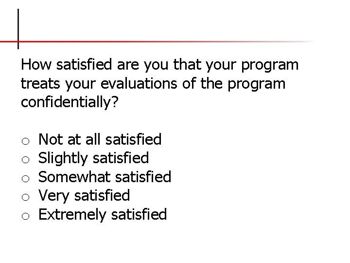 How satisfied are you that your program treats your evaluations of the program confidentially?