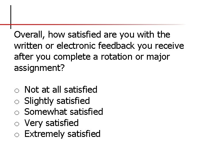 Overall, how satisfied are you with the written or electronic feedback you receive after