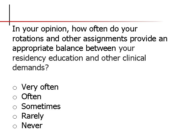 In your opinion, how often do your rotations and other assignments provide an appropriate