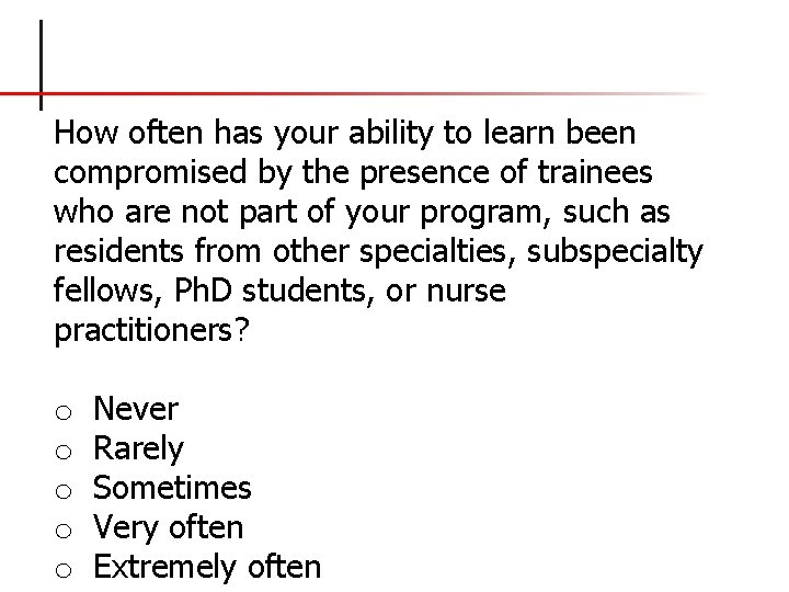 How often has your ability to learn been compromised by the presence of trainees