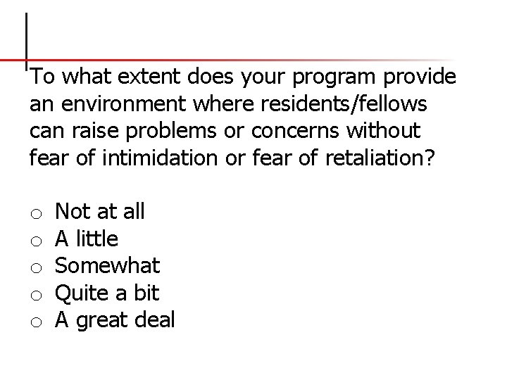 To what extent does your program provide an environment where residents/fellows can raise problems