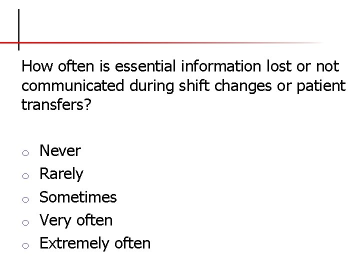 How often is essential information lost or not communicated during shift changes or patient