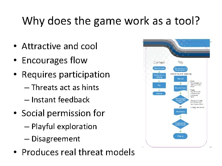 Why does the game work as a tool? • Attractive and cool • Encourages