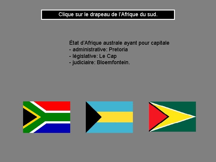 Clique sur le drapeau de l’Afrique du sud. État d’Afrique australe ayant pour capitale