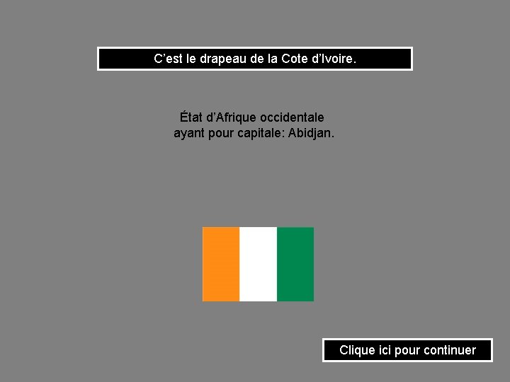 C’est le drapeau de la Cote d’Ivoire. État d’Afrique occidentale ayant pour capitale: Abidjan.