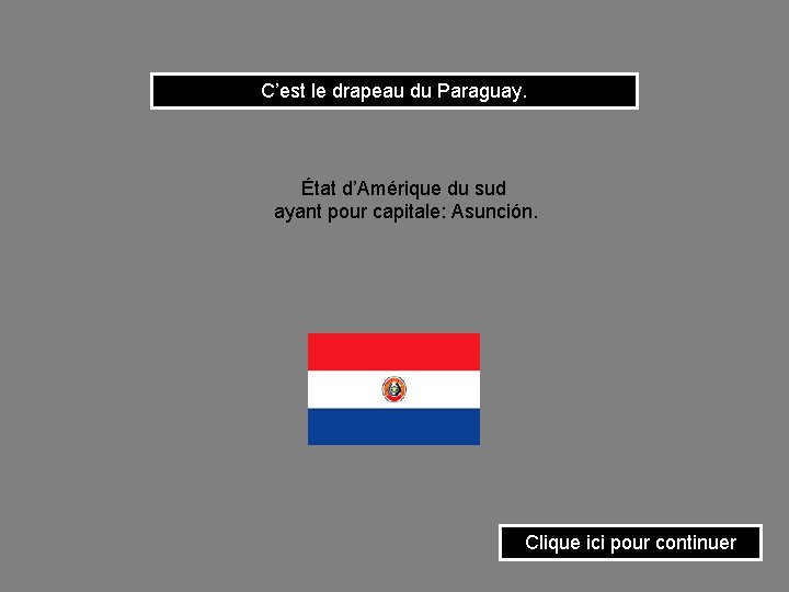 C’est le drapeau du Paraguay. État d’Amérique du sud ayant pour capitale: Asunción. Clique