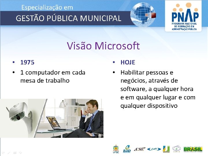 Visão Microsoft • 1975 • 1 computador em cada mesa de trabalho • HOJE