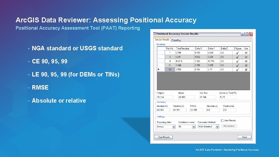 Arc. GIS Data Reviewer: Assessing Positional Accuracy Assessment Tool (PAAT) Reporting • NGA standard