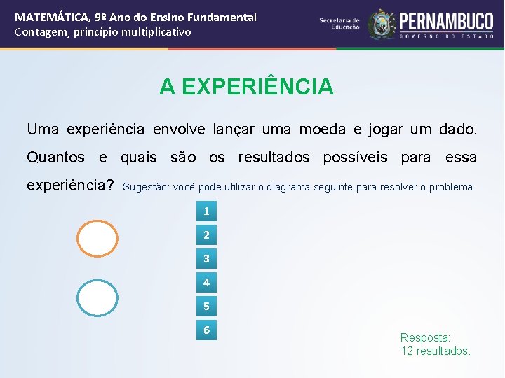 MATEMÁTICA, 9º Ano do Ensino Fundamental Contagem, princípio multiplicativo A EXPERIÊNCIA Uma experiência envolve