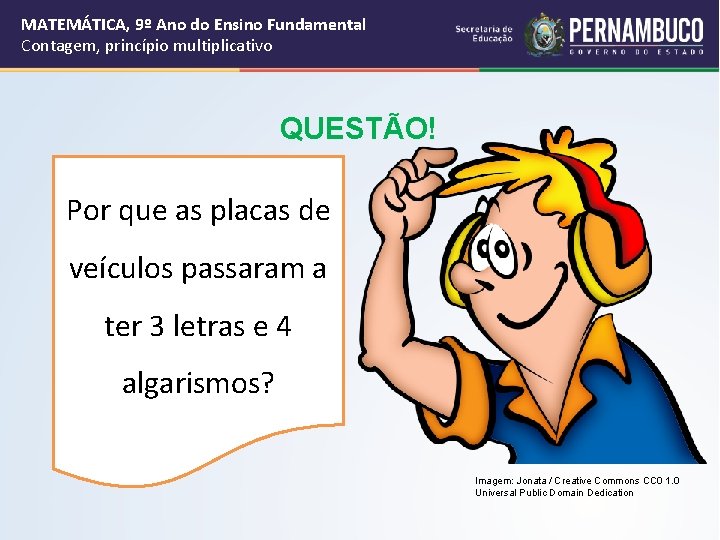 MATEMÁTICA, 9º Ano do Ensino Fundamental Contagem, princípio multiplicativo QUESTÃO! Por que as placas