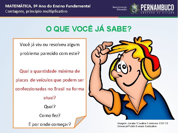 MATEMÁTICA, 9º Ano do Ensino Fundamental Contagem, princípio multiplicativo O QUE VOCÊ JÁ SABE? MATEMÁTICA, 9º Ano do Ensino Fundamental Contagem, princípio multiplicativo O QUE VOCÊ JÁ SABE?