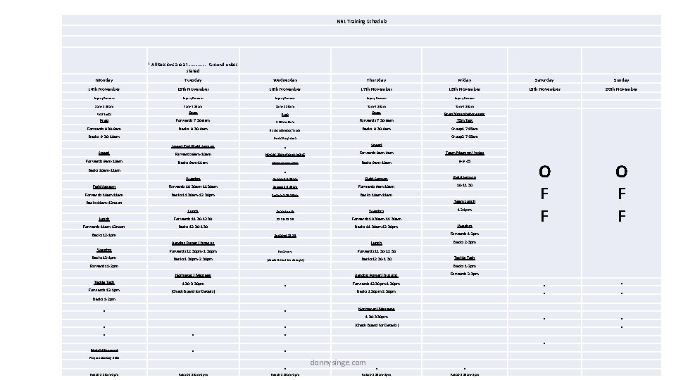  NRL Training Schedule * All Sessions are at ……………. . . Ground unless