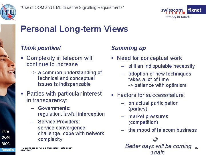 “Use of OOM and UML to define Signalling Requirements” Personal Long-term Views Think positive!