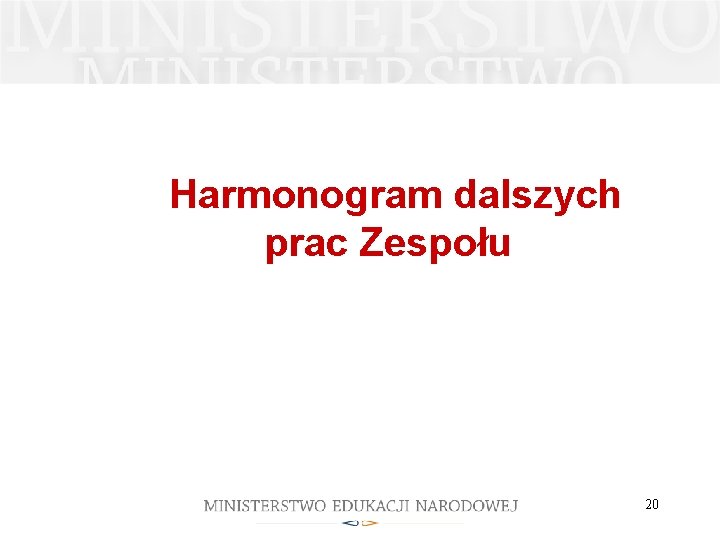 Harmonogram dalszych prac Zespołu 20 