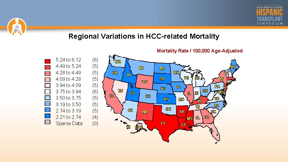 Regional Variations in HCC-related Mortality Rate / 100, 000 Age-Adjusted 5. 24 to 6.