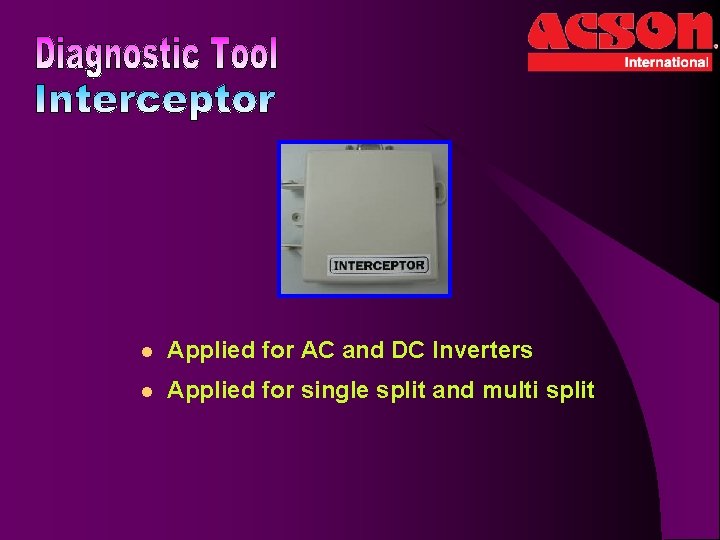 l Applied for AC and DC Inverters l Applied for single split and multi