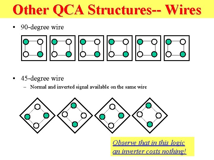 Other QCA Structures-- Wires • 90 -degree wire • 45 -degree wire – Normal