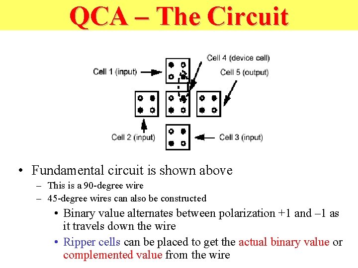 QCA – The Circuit • Fundamental circuit is shown above – This is a