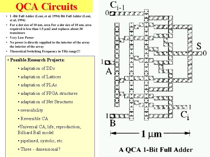 QCA Circuits • Possible Research Projects: • adaptation of DDs • adaptation of Lattices