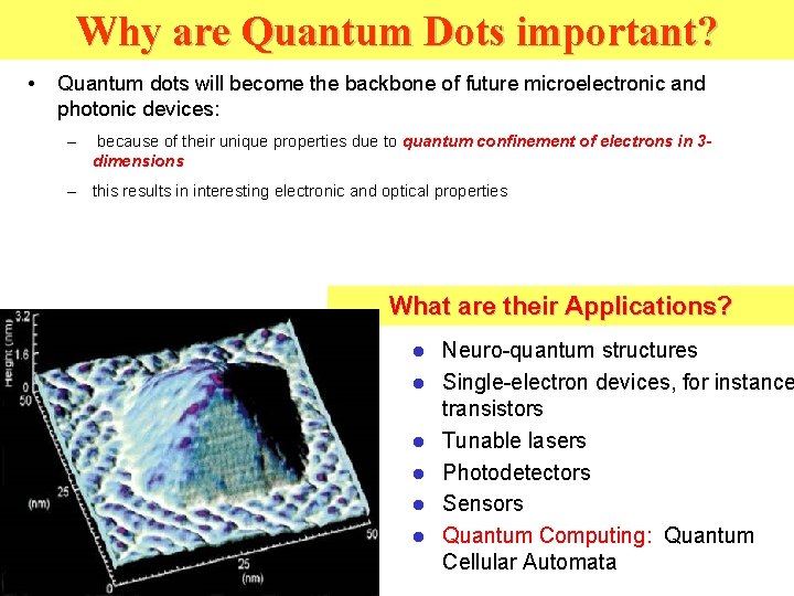 Why are Quantum Dots important? • Quantum dots will become the backbone of future