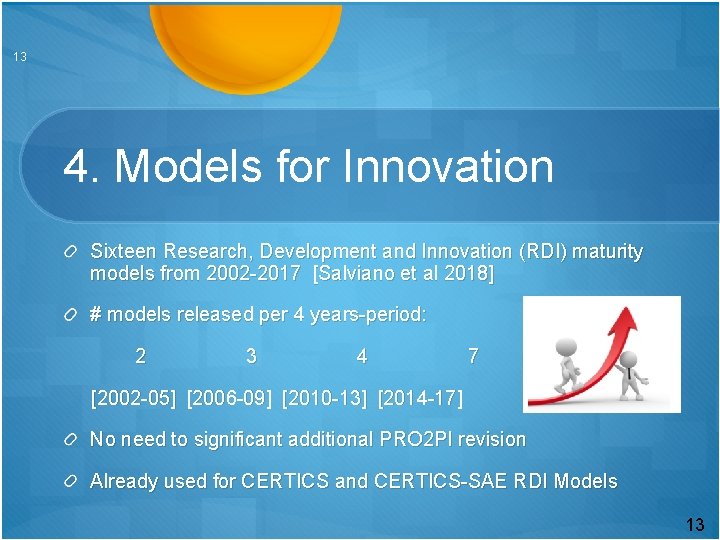 13 4. Models for Innovation Sixteen Research, Development and Innovation (RDI) maturity models from