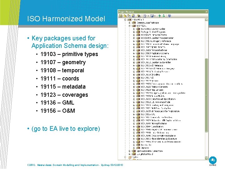 ISO Harmonized Model • Key packages used for Application Schema design: • • 19103