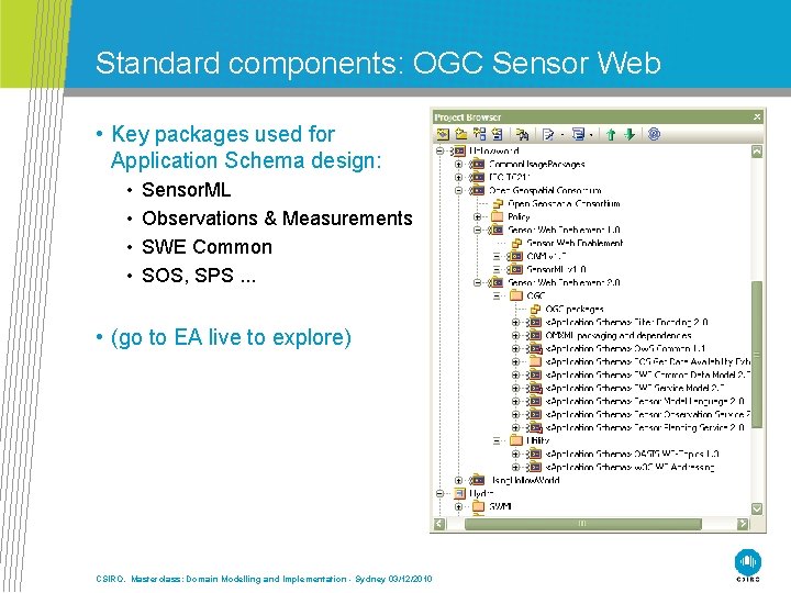 Standard components: OGC Sensor Web • Key packages used for Application Schema design: •