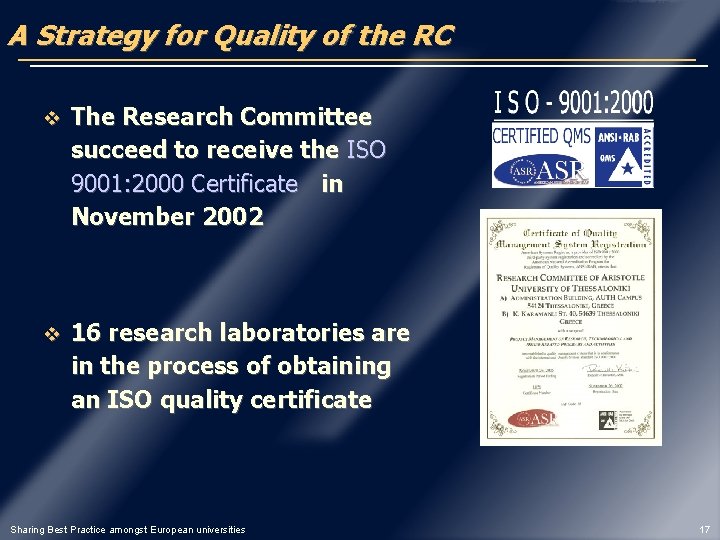 A Strategy for Quality of the RC v The Research Committee succeed to receive