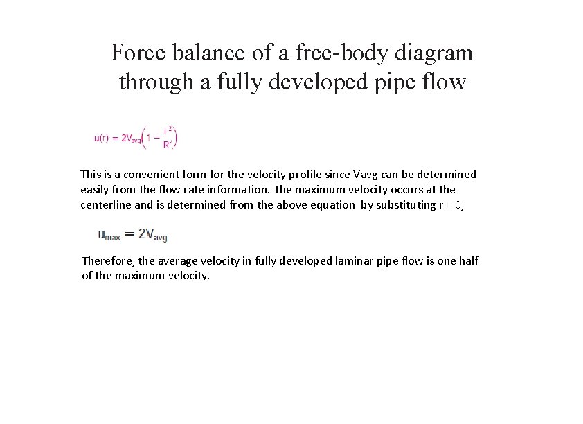 Force balance of a free-body diagram through a fully developed pipe flow This is