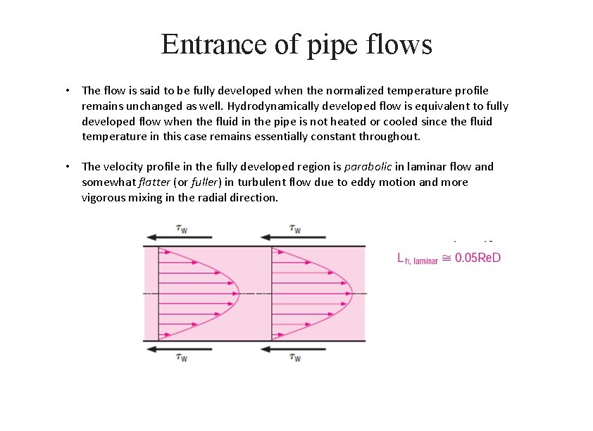 Entrance of pipe flows • The flow is said to be fully developed when