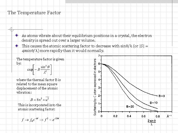 The Temperature Factor The temperature factor is given by: where thermal factor B is