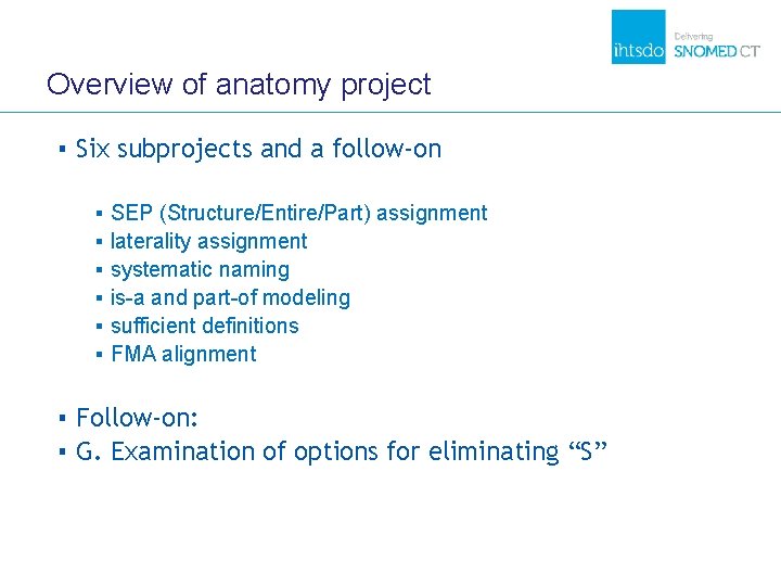 Overview of anatomy project ▪ Six subprojects and a follow-on ▪ ▪ ▪ SEP Overview of anatomy project ▪ Six subprojects and a follow-on ▪ ▪ ▪ SEP