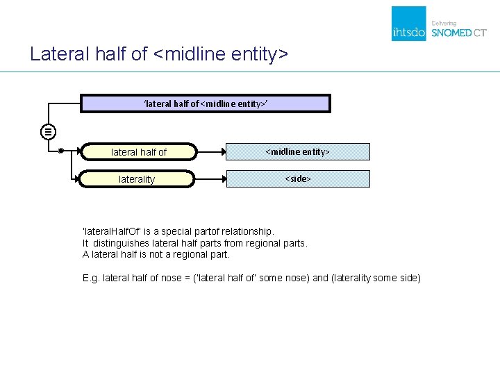 Lateral half of <midline entity> ‘lateral half of <midline entity>’ ≡ lateral half of Lateral half of <midline entity> ‘lateral half of <midline entity>’ ≡ lateral half of