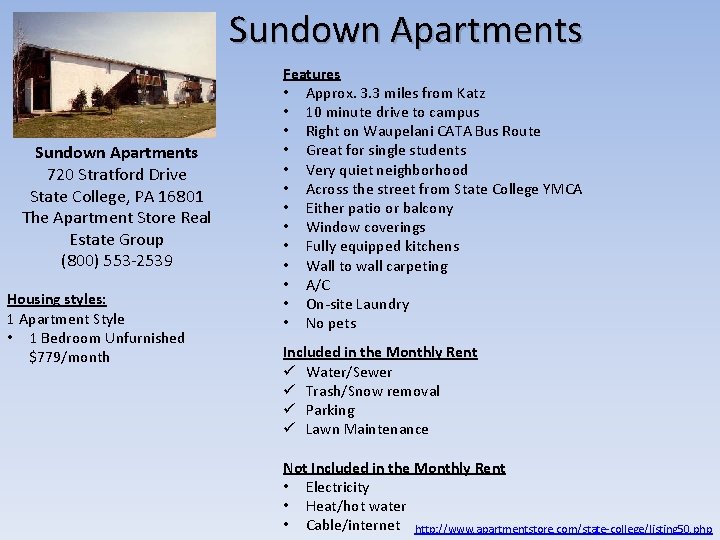 Sundown Apartments 720 Stratford Drive State College, PA 16801 The Apartment Store Real Estate Sundown Apartments 720 Stratford Drive State College, PA 16801 The Apartment Store Real Estate