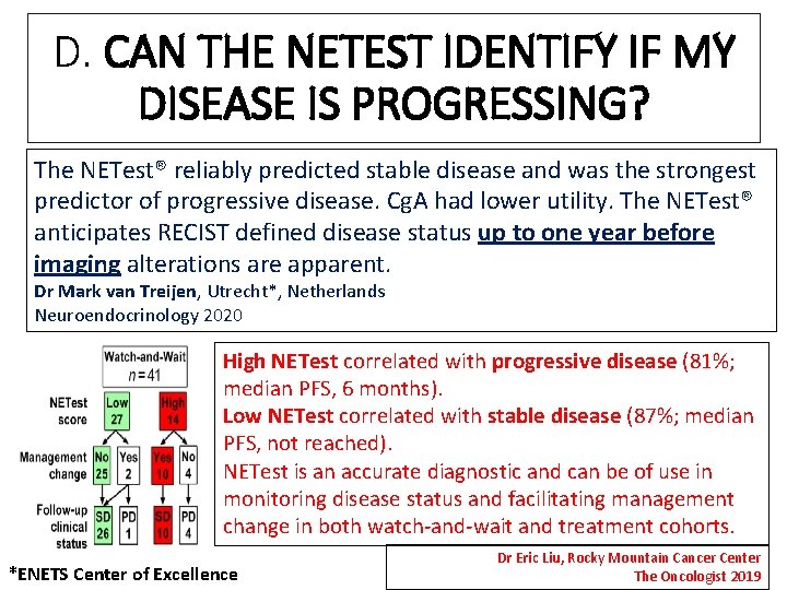 D. CAN THE NETEST IDENTIFY IF MY DISEASE IS PROGRESSING? The NETest® reliably predicted