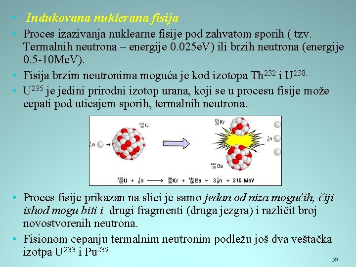  • Indukovana nuklerana fisija • Proces izazivanja nuklearne fisije pod zahvatom sporih (