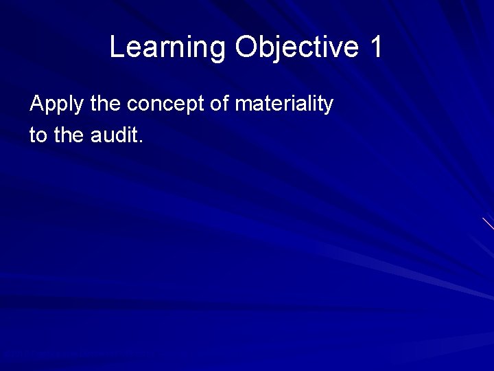 Learning Objective 1 Apply the concept of materiality to the audit. © 2010 Prentice